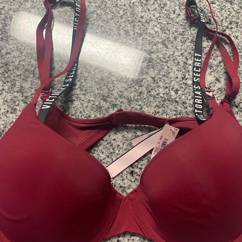 Victoria's Secret Red T-Shirt Bra with Dual Black Print and Red  Straps